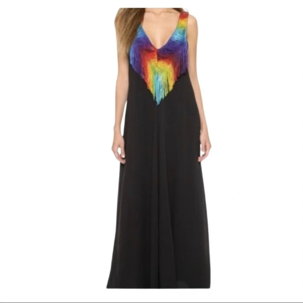 MARA HOFFMAN Black V Neck Fringe Trim Maxi Dress - Picture 9 of 9